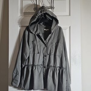 Maurices Olive Green Lightweight Trench Coat Peplum Jacket 100% Cotton Size M